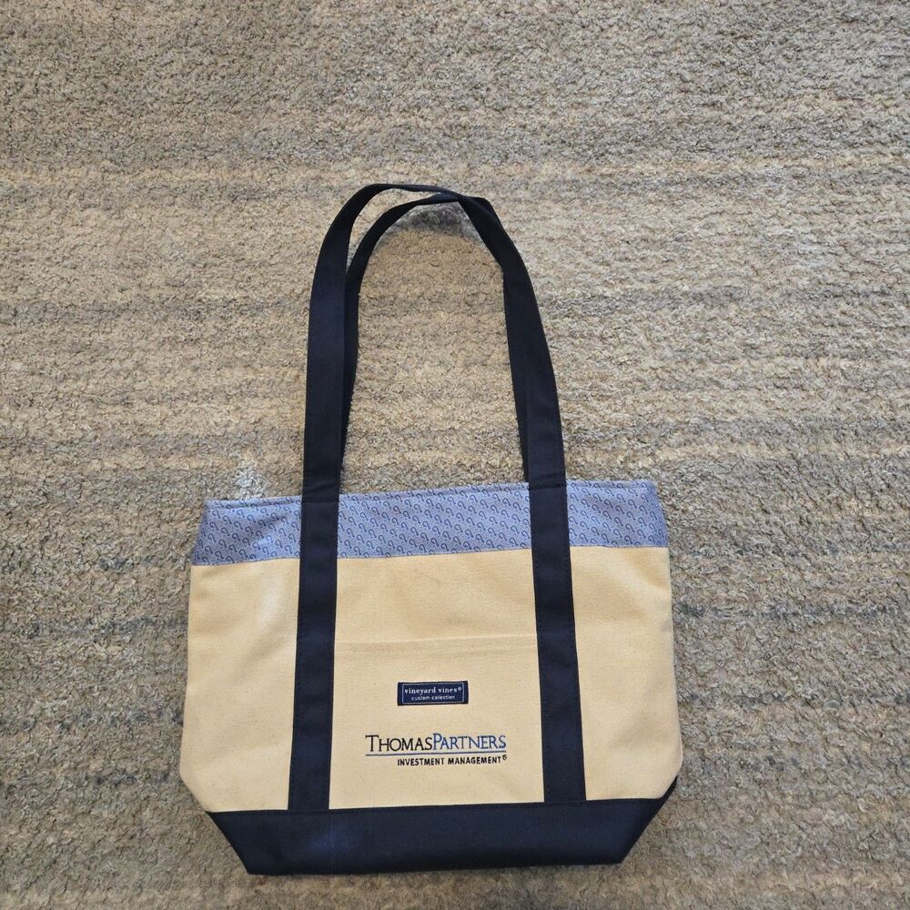 Vineyard Vines Custom Collection Canvas Tote Bag  Blue Zip Close